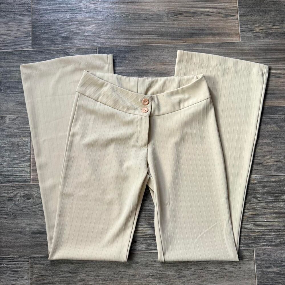 Y2K 90s Forever21 Cream low rise flare pants thin vertical pin stripes trousers